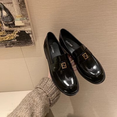 Ddmysports Premium Leather Version Grape Mom S Same Gold Square Buckle British Style Round Toe Thick Heel Loafers For Women OUTDOOR