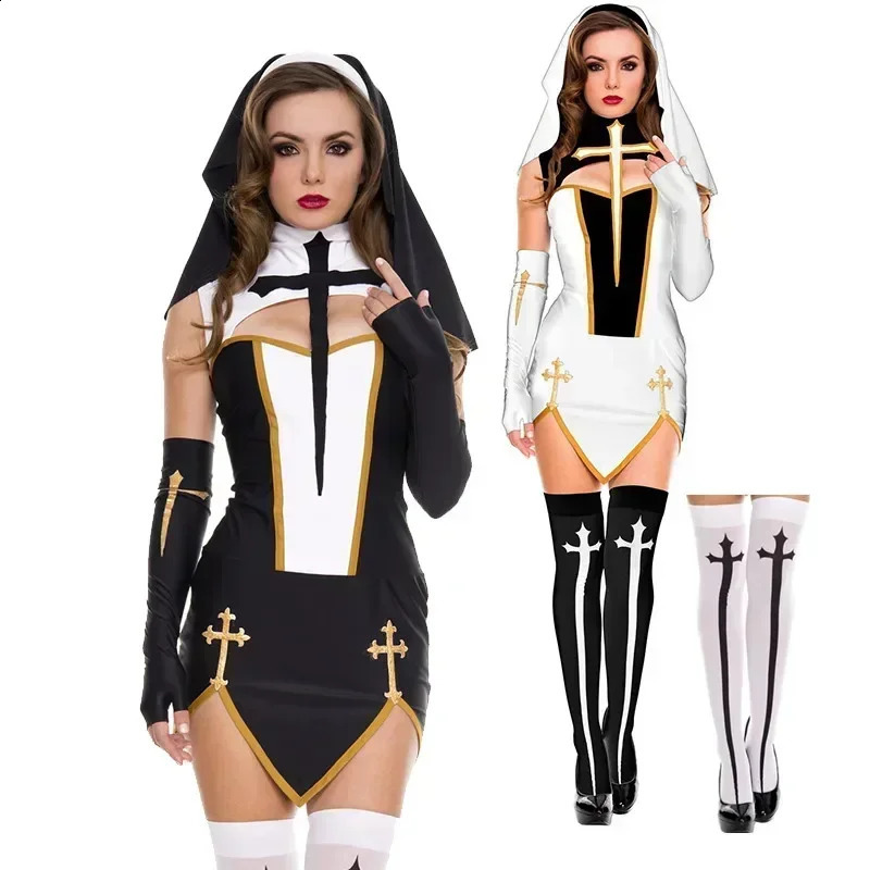 Womens sexy nun cosplay costume carnival Halloween fantasy fancy dress 240823