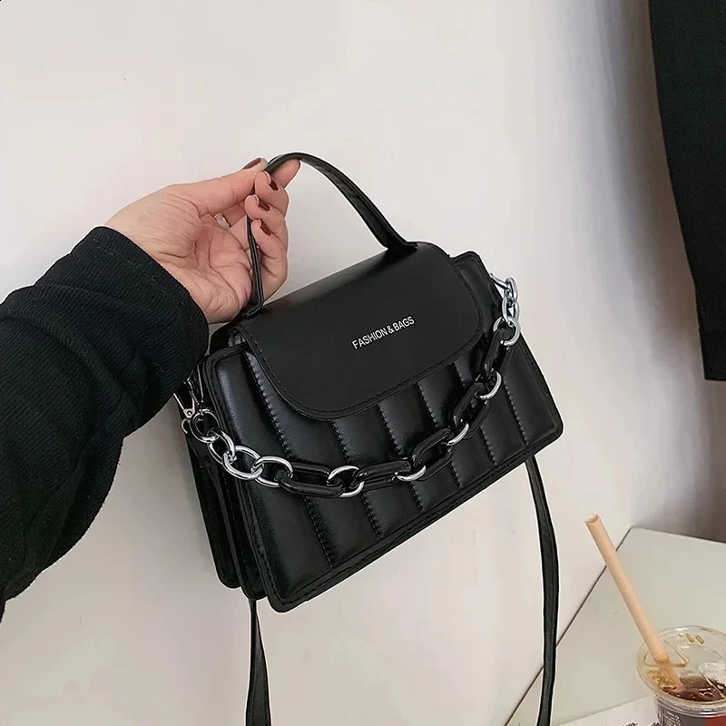 Chains Crossboday Bag for Women PU Leather Shoulder Messenger Bags Casual Tophandle s Handbags sac 240822