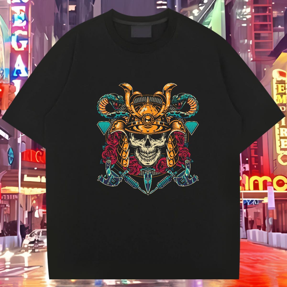 Free Shipping Mens T Shirts 230g Pure Cotton skull High Street Hip Hop DIY Logo Oversized Breathable Soft Men Tees Fashion Design Polos