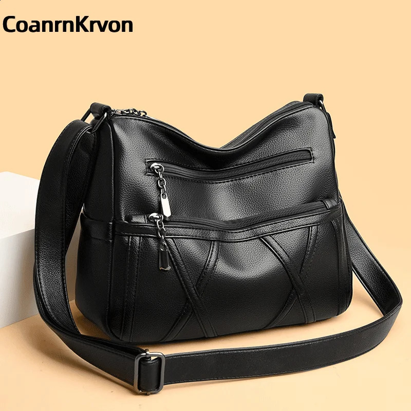 Black Crossbody Womens Trendy Portable Gift Mom Bag Large Capacit Soft Multiple Layers Pockets Commuterbag 240823