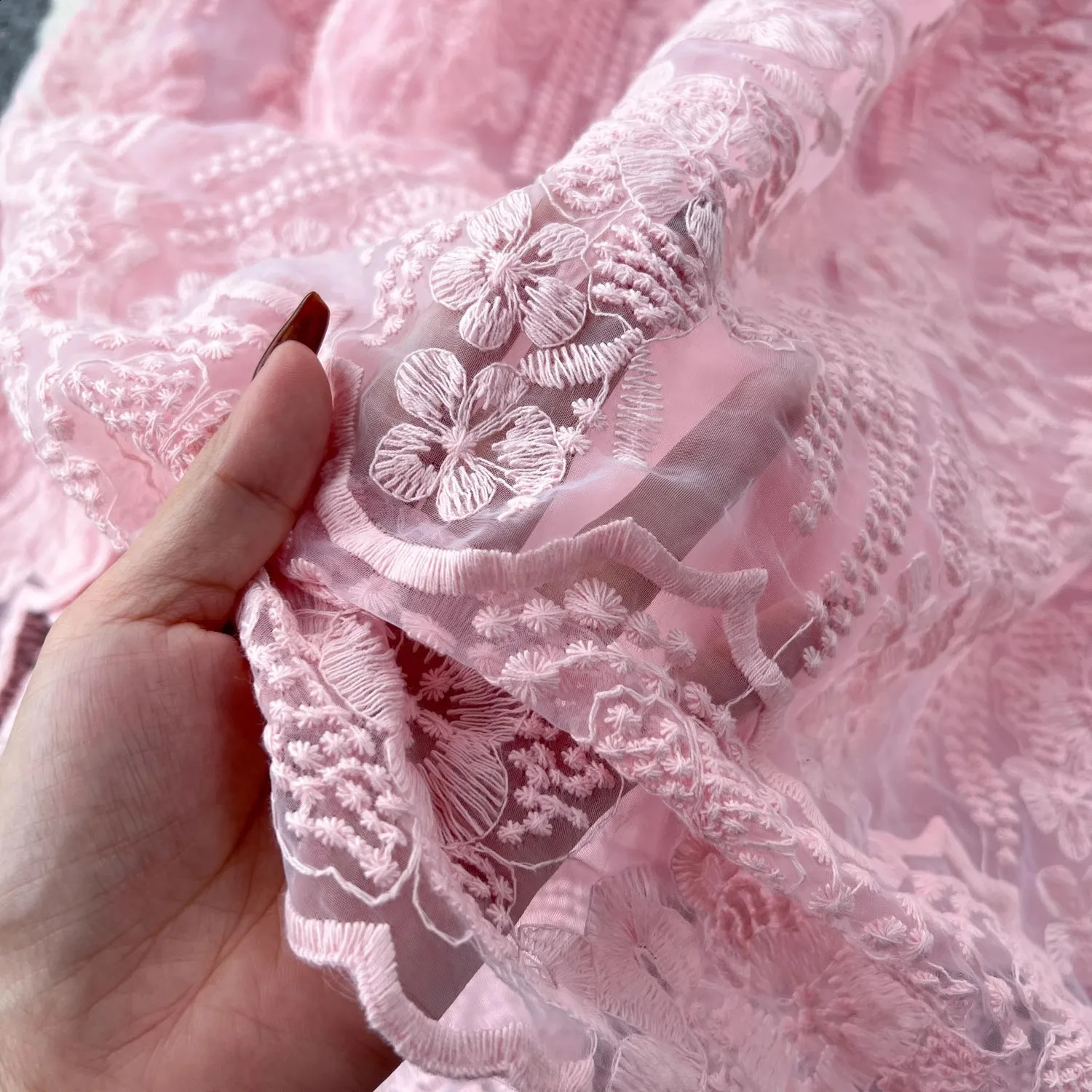 Autumn Pink Embroidery Flower Lace Two Piece Set Elegant Women Single Breasted Beadeds Long Sleeve Shirt Midi Skirt Suits 240823