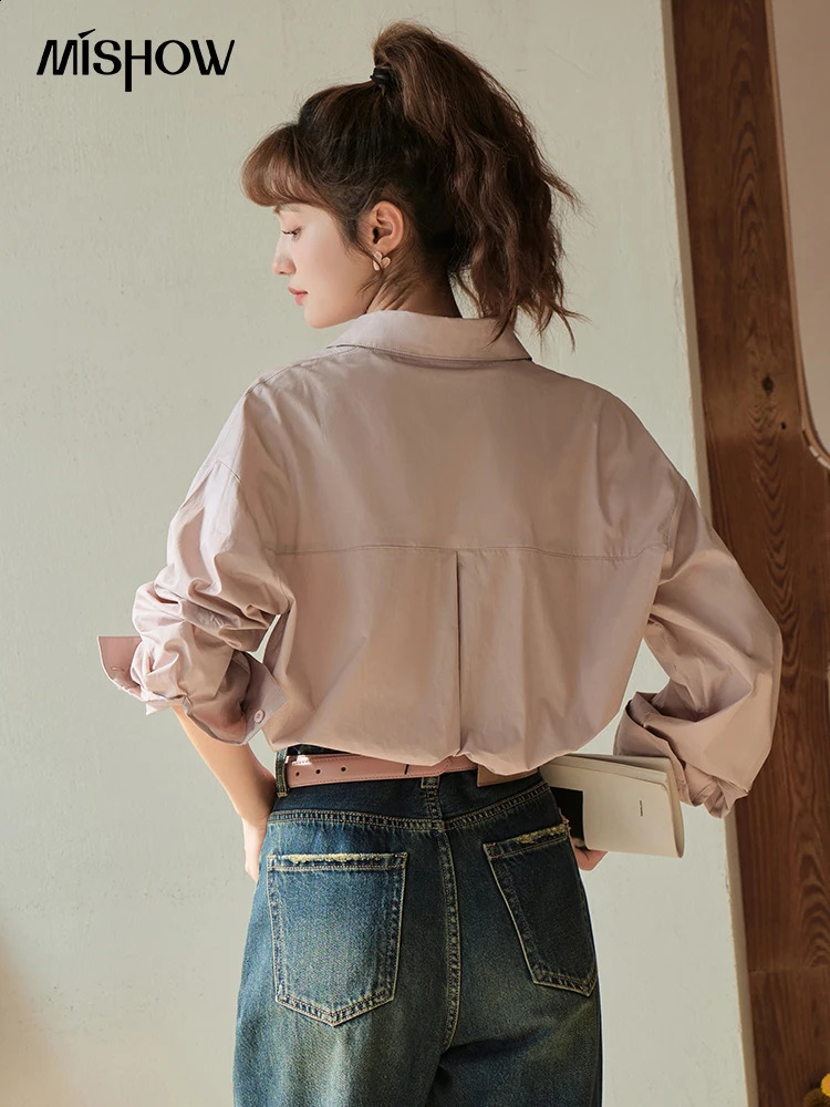MISHOW Long Sleeve100 Cotton Shirt for Women Autumn Korean Single Breasted Turn-down Collar Loose Casual Shirts MXC42C0110 240823