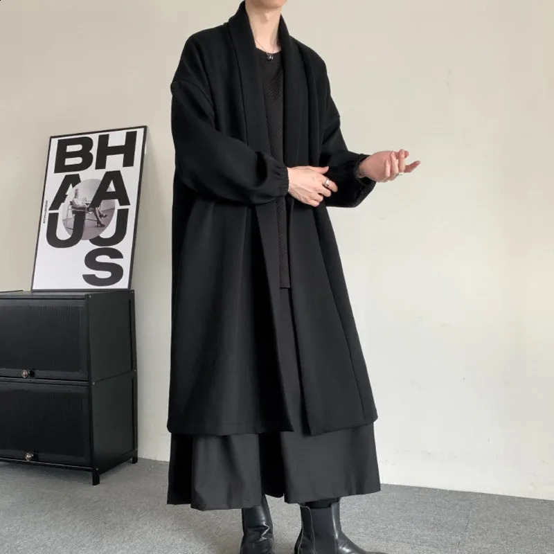 PFNW Dark Style Mens Cardigan Punk Plush Thicken Mid Length Male Windbreaker Fashion Trench High Street Coat 12Z6378 240822