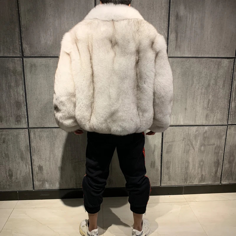 mens fur jacket mens real fox fur outwear winter coat mens natural fur jacket 240823