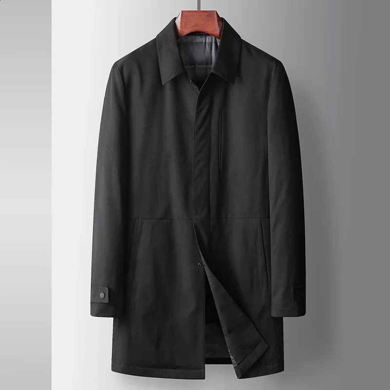 Winter Thick Warm Black Khaki Trench Coat Plus Size Casual Business Long White Duck Down Coat Office Wear Button Overcoat 4xl 240822