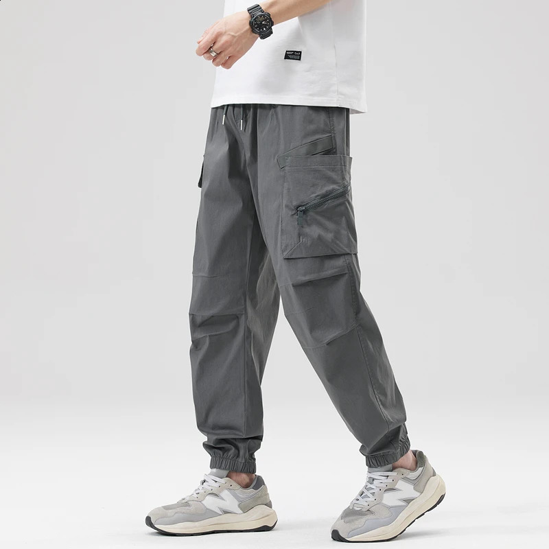 Hip Hop Streetwear Cargo Pants Spring Summer Casual Pans Men Streetwear Solid Color Pants Elastic Waist Wide Leg Mens Joggers 240822