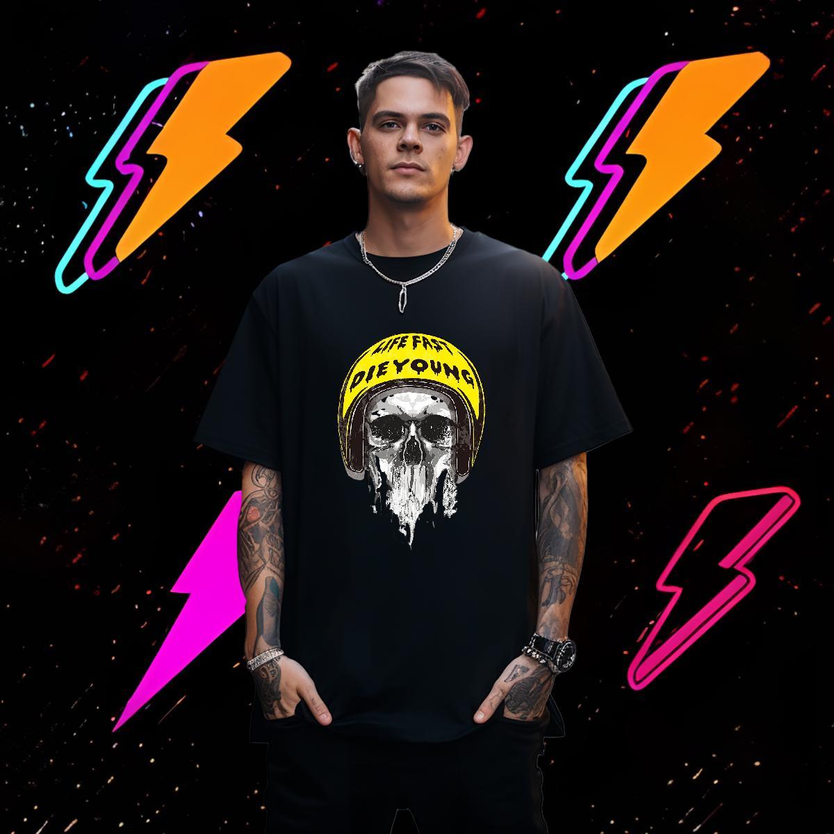 Free Shipping T-Shirts 100% Cotton 230g skull Street Custom Printing O-Neck Short Sleeve Tshirts Fashion Tops