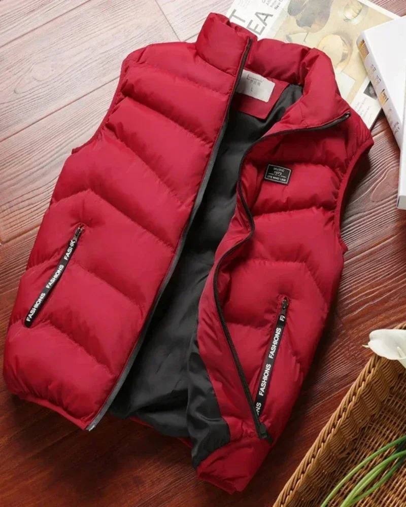 2024 Puffer Sleeveless Coats Mens Solid Color Down Jacket Winter Warm Vest Men Waistcoat Outwear Windbreaker Clothing 240822