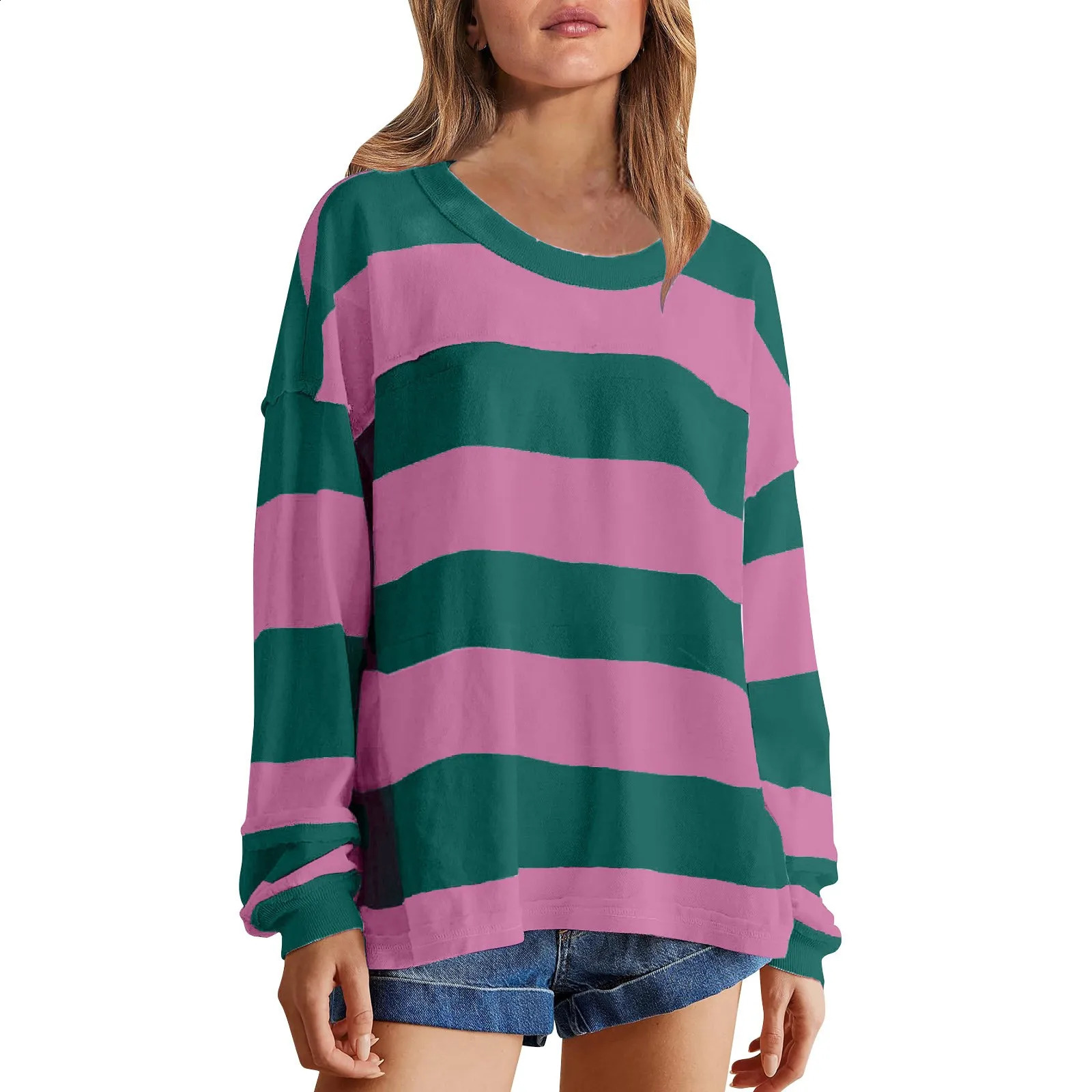 Y2k style striped printed womens shirt oversized long sleeved streetwear staff collar zipper top blue Para Mujer 240822