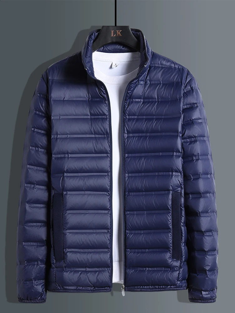 Winter ultra light down jacket for men item stand collar 90% white duck coat solid warm windproof machine Plus size 8XL 240822