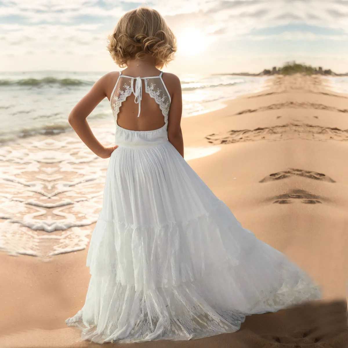 Plus size princess girl lace long dress baby children flower wedding Christmas party vest childrens clothing 3-15 years W240823