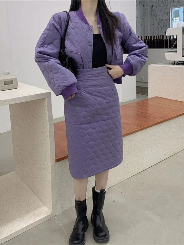 Winter Clothes Women Autumn Winter Cotton Jacket Two Piece Set Long Sleeved Large Pocket Jacket High Waisted Skirt Winter Coat 240823