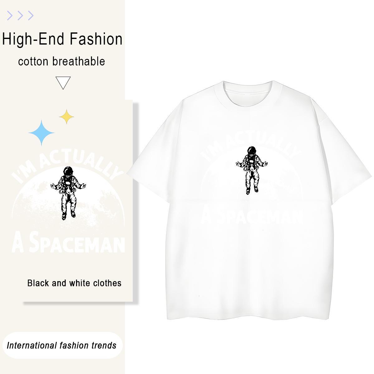 Comfortable Unisex Tshirts 100% Cotton 230g cosmonaut Daily Outfit Women T Shirts Breathable Short Sleeve DIY Printed Tops