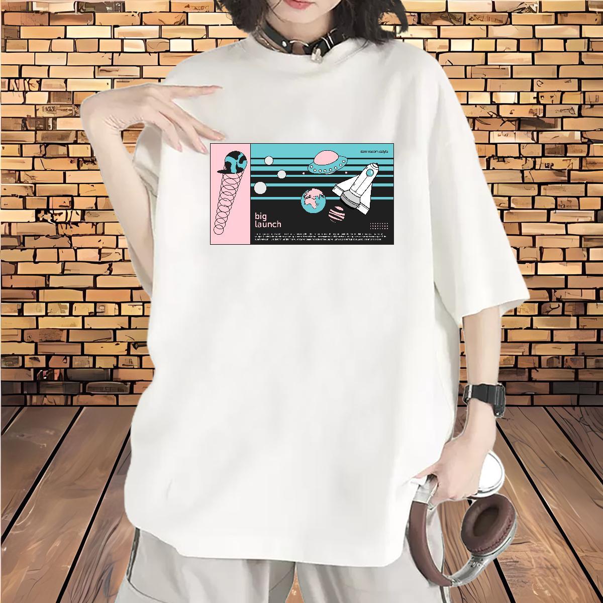 Nice Unisex Tshirts 100% Cotton 230g planet Street Wear T-Shirts Breathable Crew Neck Cartoon Printing L-4XL Tees Shirts