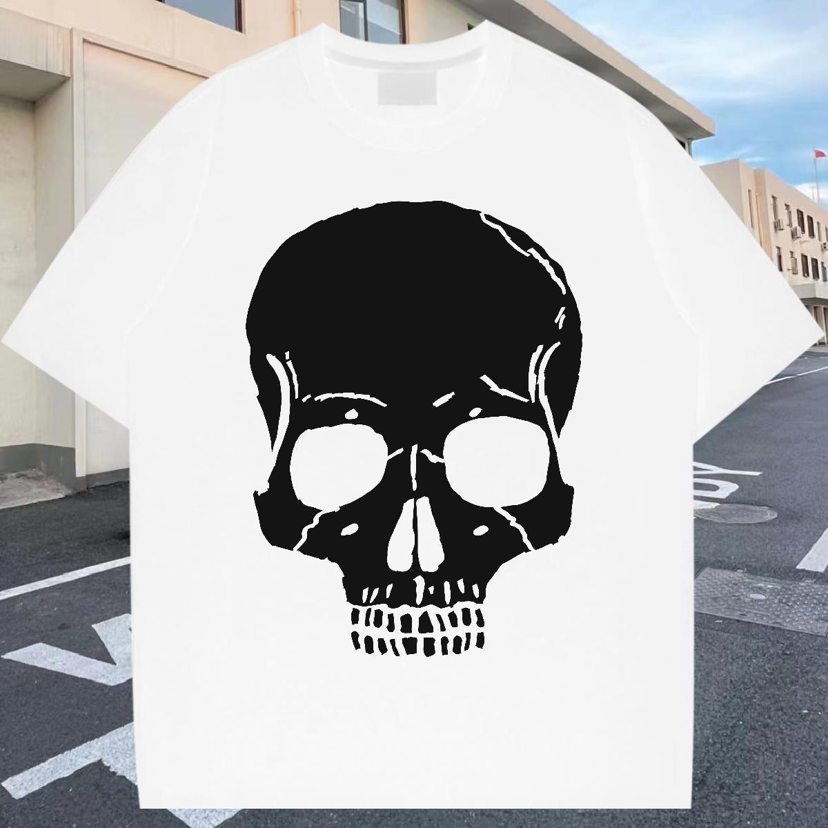Cool Men T Shirts 230g Cotton skull Beach Black Oversized Breathable Short Sleeve Tshirts Customized Clothes