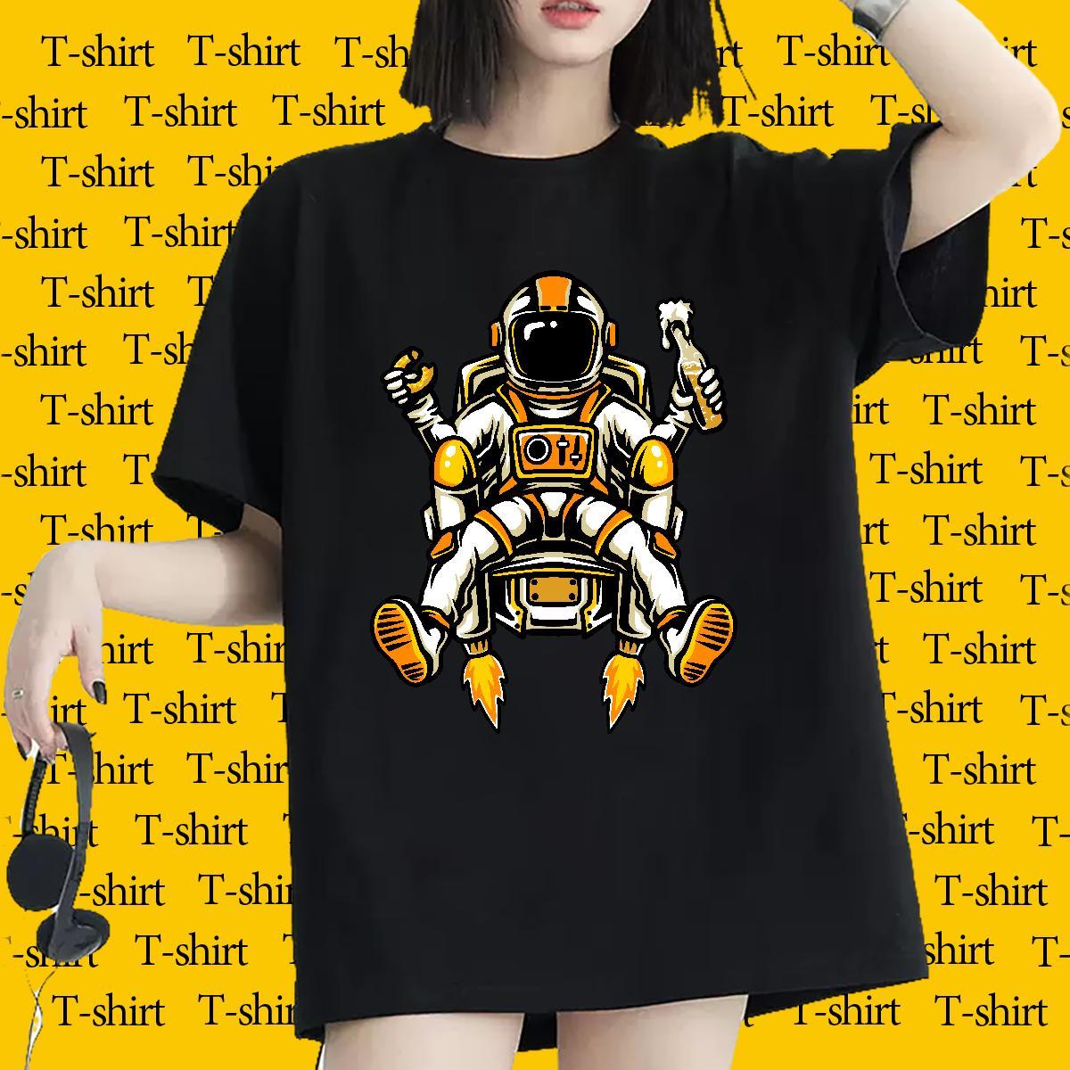 Designer Nice Couples T Shirts 100% Cotton 230g cosmonaut Casual Woman T Shirts Breathable Crew Neck Black Oversized Wear