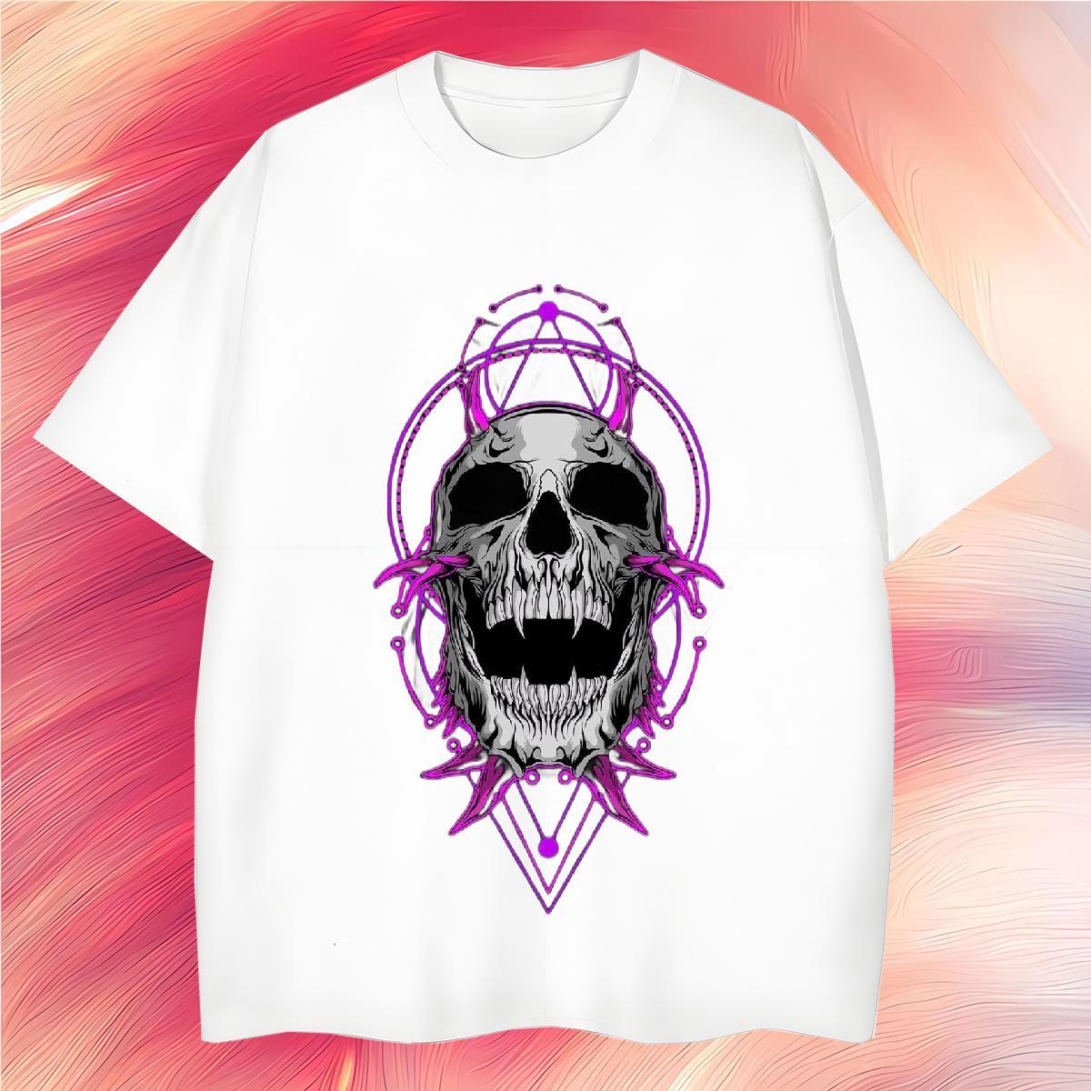 Free Shipping Mens T Shirts 230g 100% Cotton skull Street Casual Black White Crew Neck Breathable Tshirts 2024 DIY Top Tees