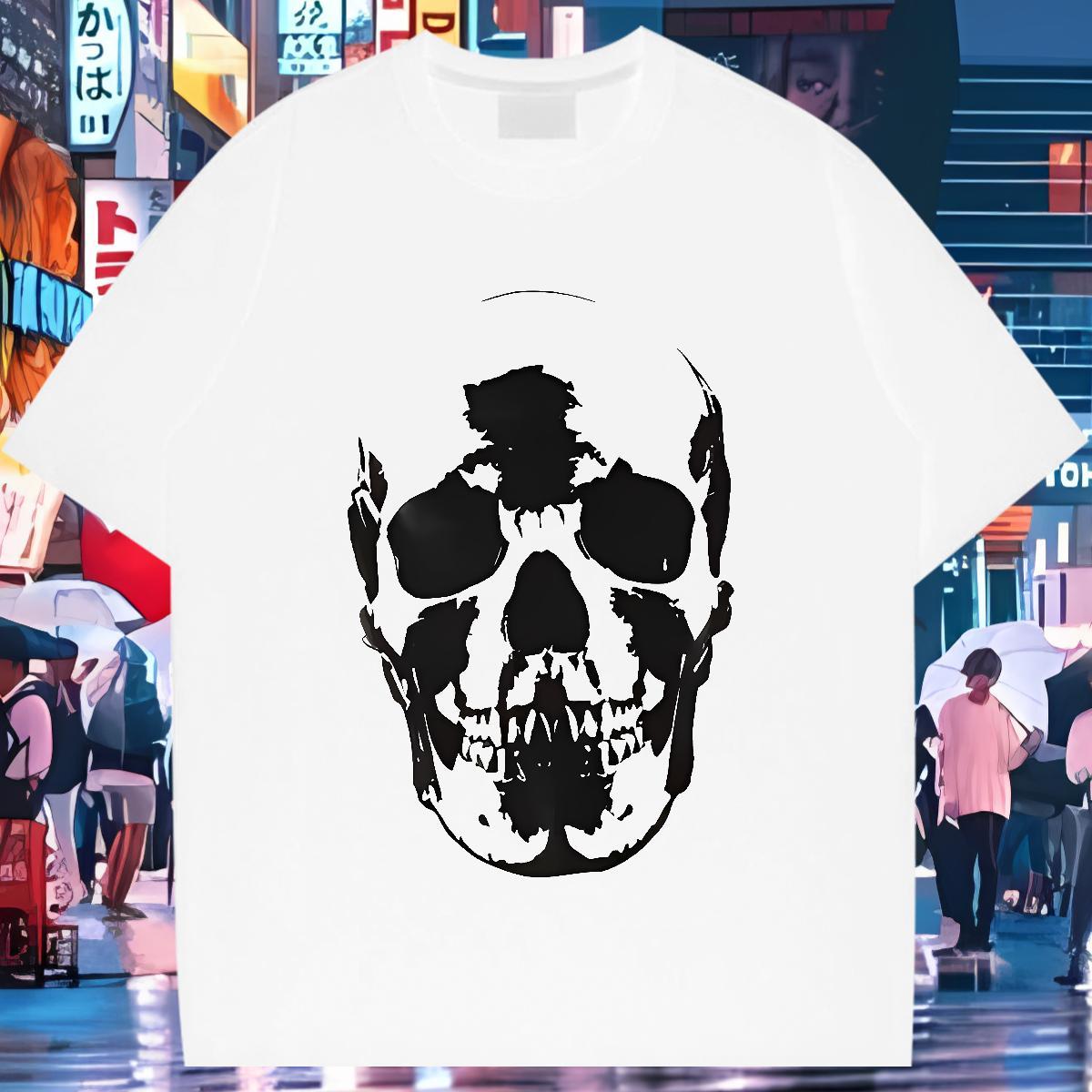 Loose Mens T Shirts 230g Cotton skull Daily Outfit Anime Print Short Sleeve Soft Men Tops Tees Classic Casual Tops Shirt