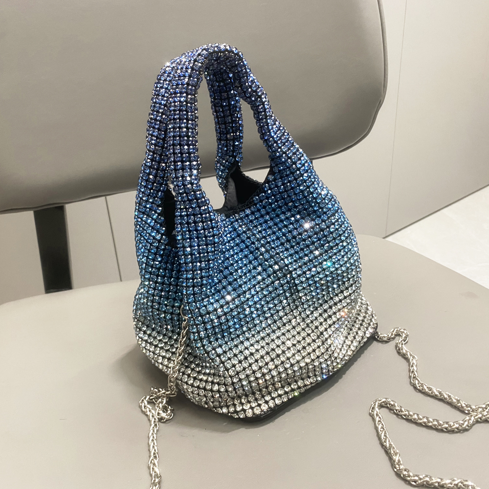 Handle Rhinestones Shoulder Bags Diamonds Evening Clutch Bag Luxury Designer Hobo Chain Metal Shiny Crystal Mini Bucket Purse Bridal Wedding Purse