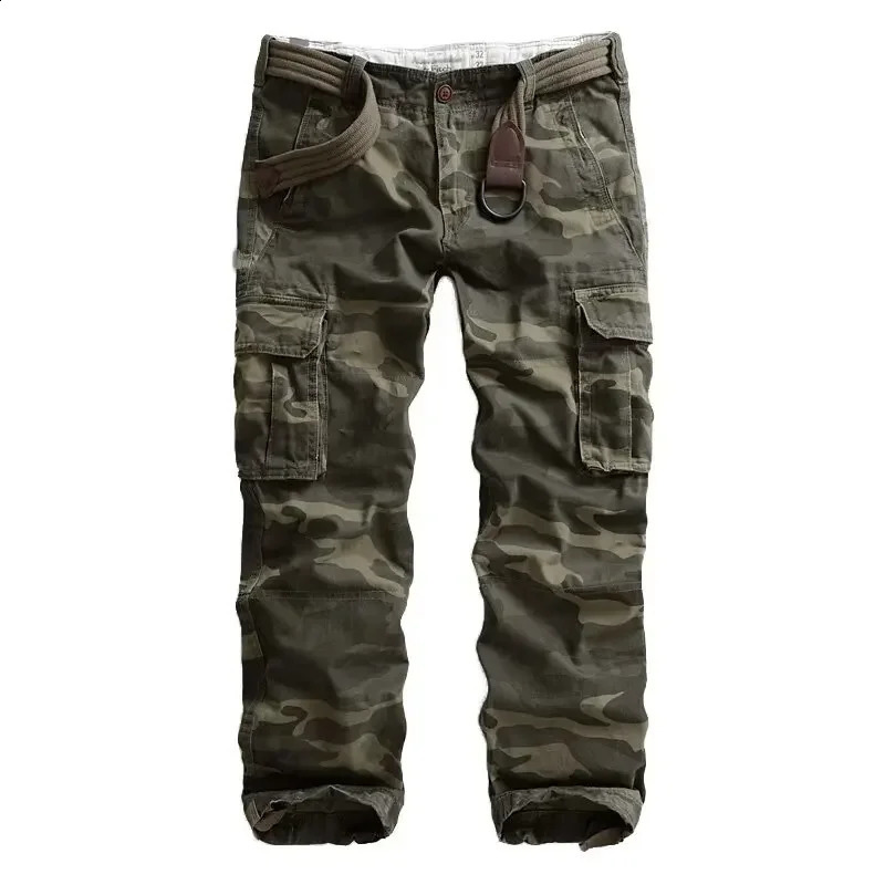 Mens camouflage cargo pants loose fit straight legs multiple pockets casual 240823