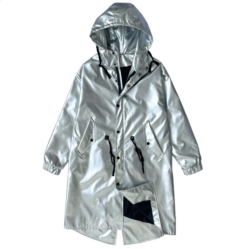 Autumn and Winter Windbreaker Mens Long Coat Night Show Bright Face Cool Windbreaker Hoodie Long Jackets for Men 240822