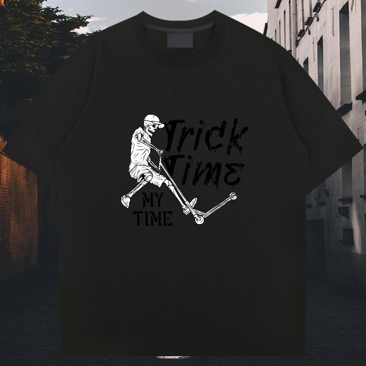 Loose Fit T-Shirts for Men 230g Pure Cotton skull Home Outdoor Custom Anime Breathable Men Clothes T-Shirt Classic Casual Tee Shirt