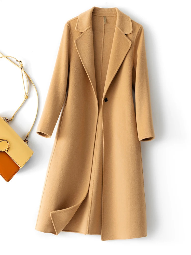 Fashionable Simple Womens Coat Autumn and Winter One Button Pure Wool Reversible Woolen Coat Long Wild Womens Top 240822