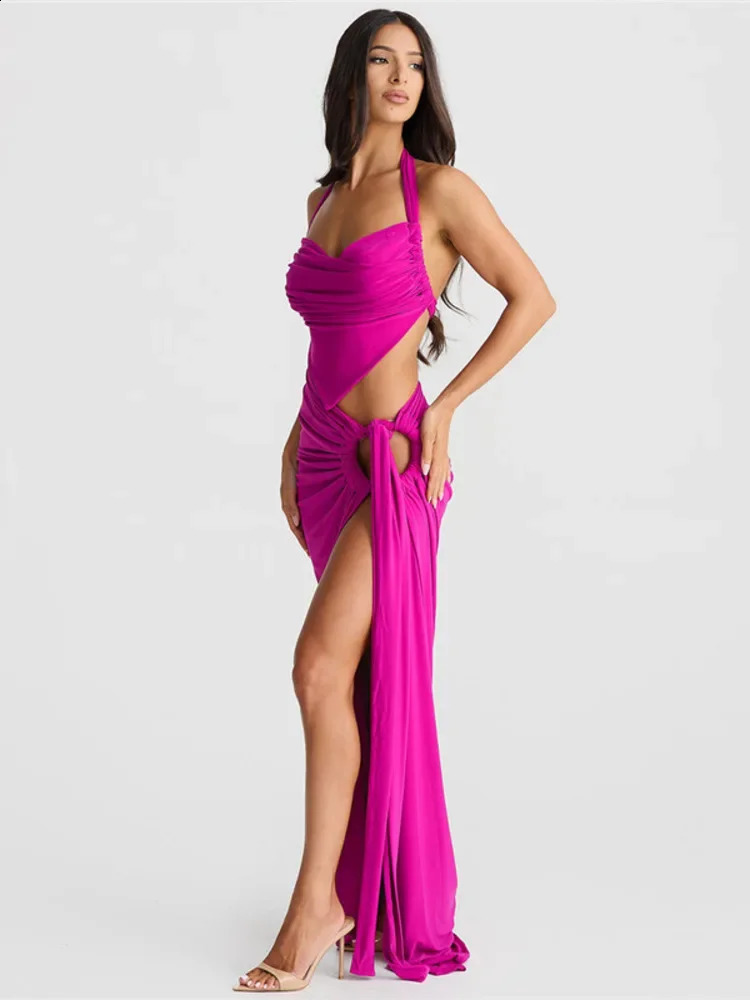 Fashion Sexy Skirt Two Piece Sets Women Halter Crop Top And Maxi Skirt Femme Club Party Split Skirt Two Piece Sets 240823