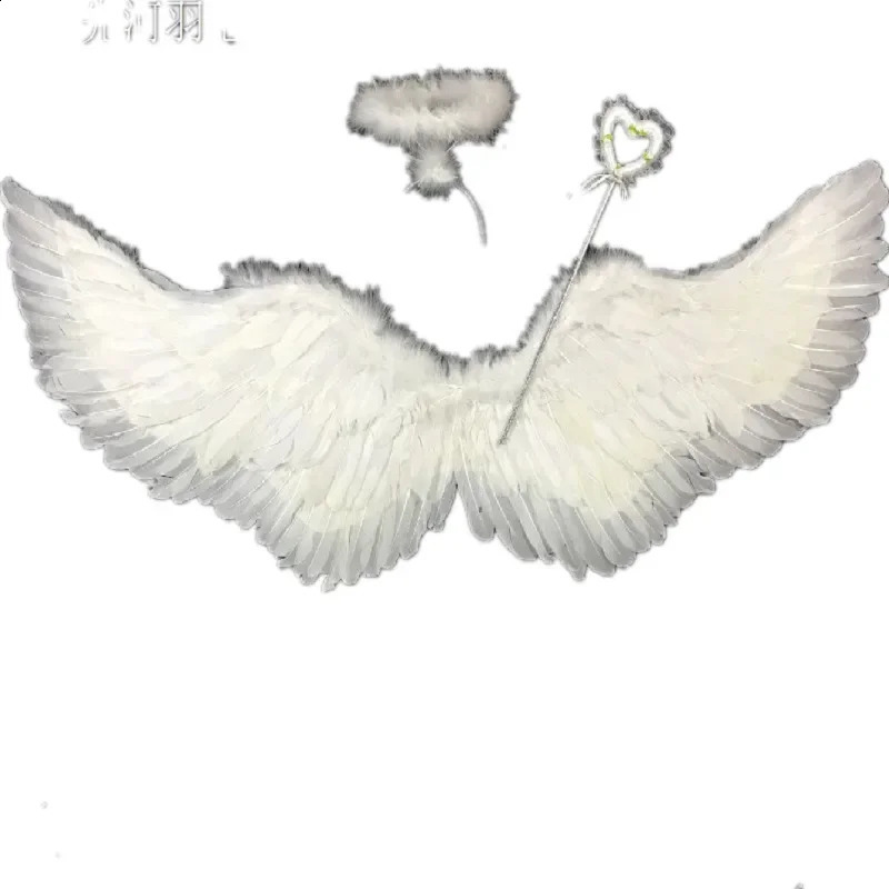 3PC Angel Wings and Halo Adult Feather Costume White Childrens Girls Halloween Role Playing w240824