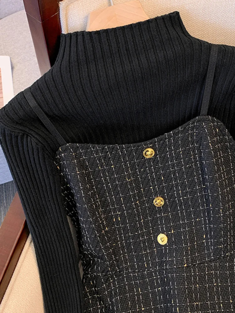 Autumn Winter Two Piece Sets For Womens Outfit Office Ladies Temperaament Korea Casual Knitted Sweatertweed Dresses Sets 4XL 240823