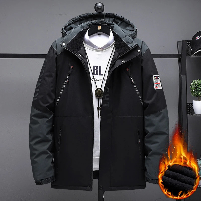 Outdoor Black Fashion Parkas Zipper Jacket Winter Thick Velvet Oversized 7XL 8XL 9XL Mens Windproof and Waterproof w240822
