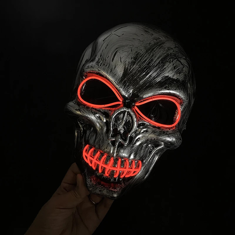 Evil Skull Mask Halloween Carnival Masquerade Haunted House Scary Decoration Cosplay Skeleton Scary Theme Party Light Up Mask 240823