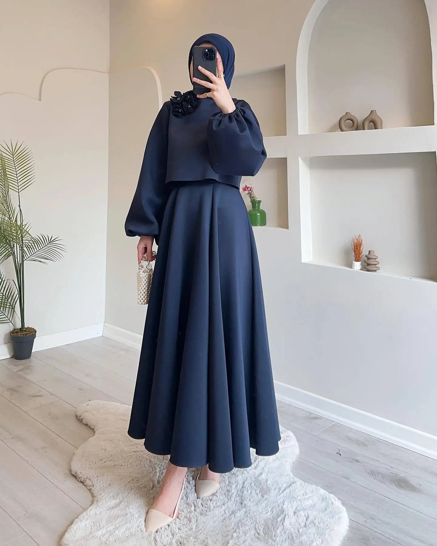 Fashion Floral Skirts Sets for Women Two-piece Set Women Lantern Sleeve Top A-line Skirt Elegant Lady Skirt 2 Pieces Sets 240823