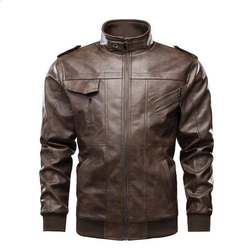 Faux leather jacket mens autumn and winter leather jacket mens windproof and warm motorcycle jacket hooded Pu jacket K483 240822