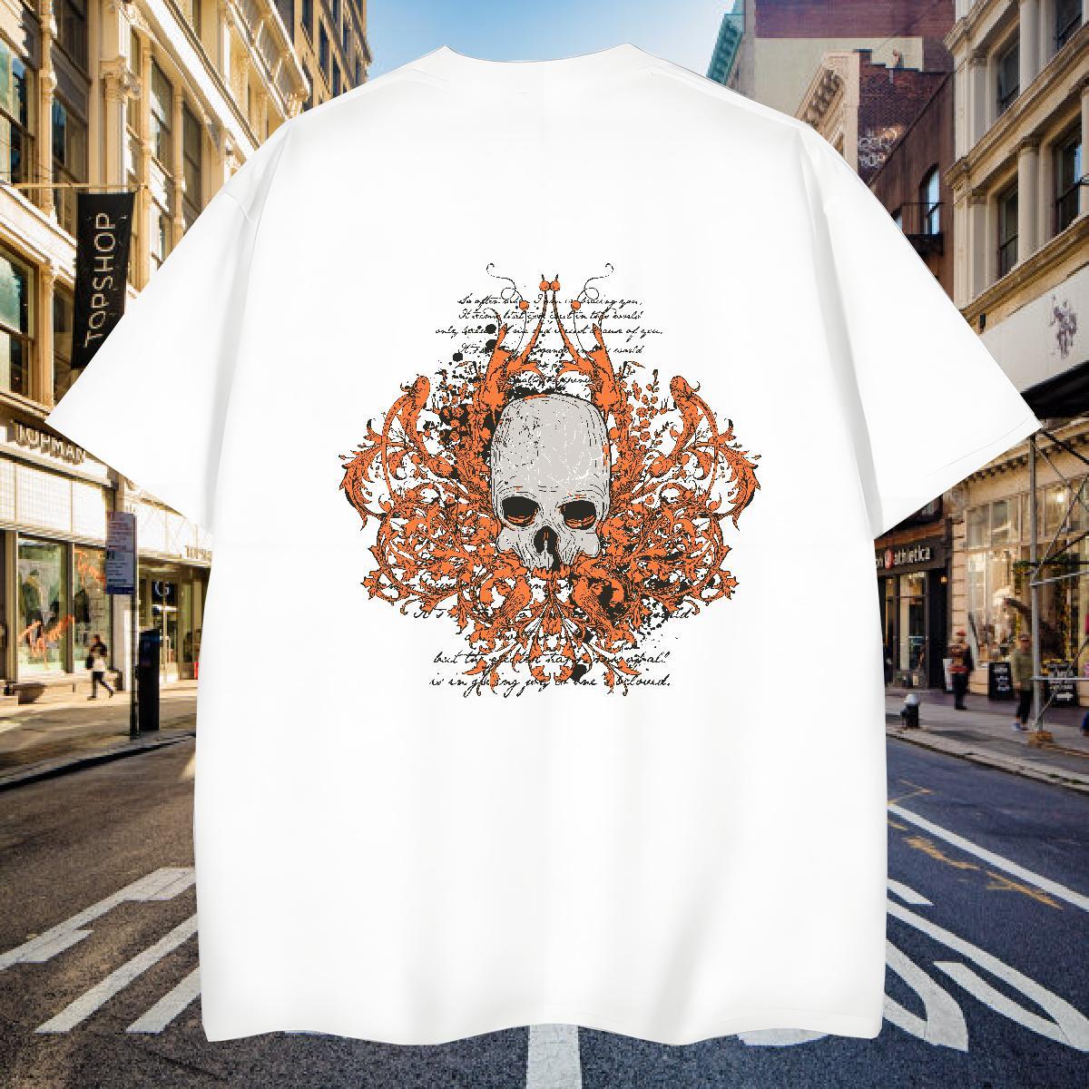 Loose T-Shirts 100% Cotton 230g skull Home Outdoor White Plus Size Breathable Short Sleeve Men Tees Casual New Top Tees