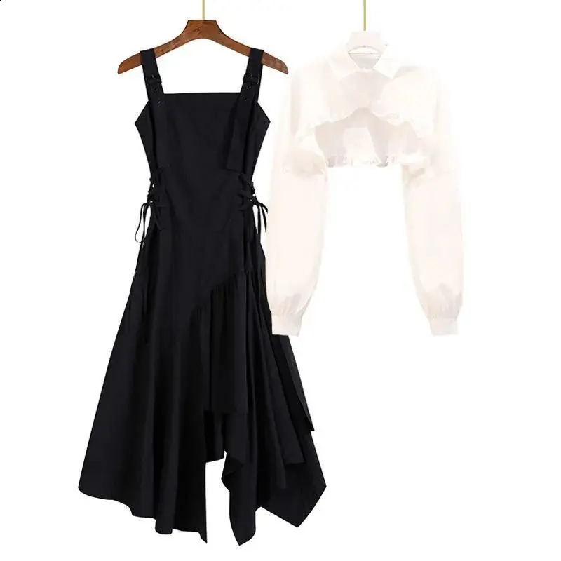 Senior Irregular Fashion Two Pieces Suits Long Sleeve White Shirt Dress Korean Fashion Elegant Set Female Casual Y2k Skirt Suit 240823