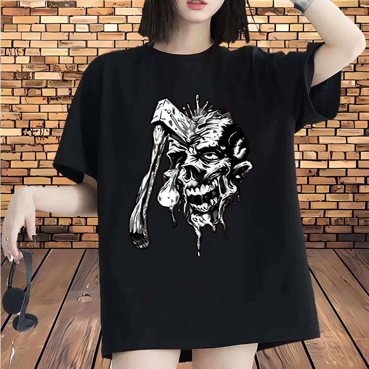 Brand Lady T shirt 230g Cotton axe High Street Hip Hop Woman T Shirts Breathable Crew Neck Oversized L-4XL Clothes