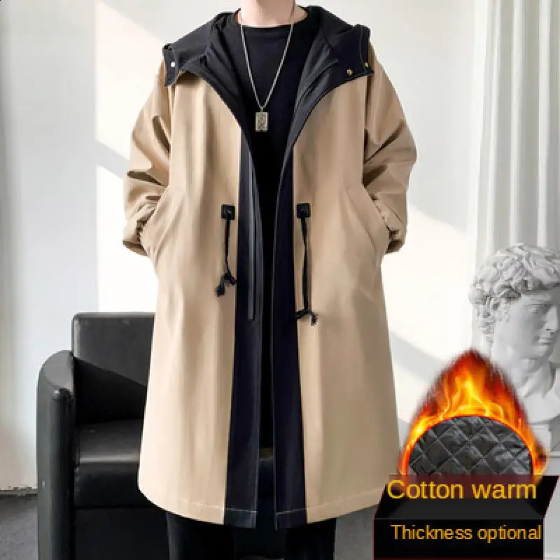 Spring Long Style Coat Mens High Quality Casual Trench Coat Casual Hoooded Jackets Mens Clothing Windbreakers Waterproof 240822