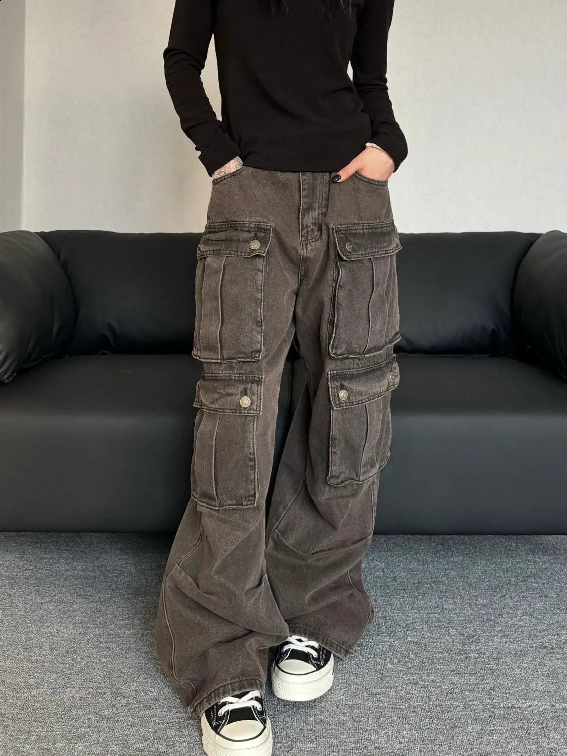Women Y2k Cargo Jeans Baggy Harajuku Aesthetic Denim Trousers High Waist Jean Pants Vintage Japanese 2000s Style Trashy Clothes 240822