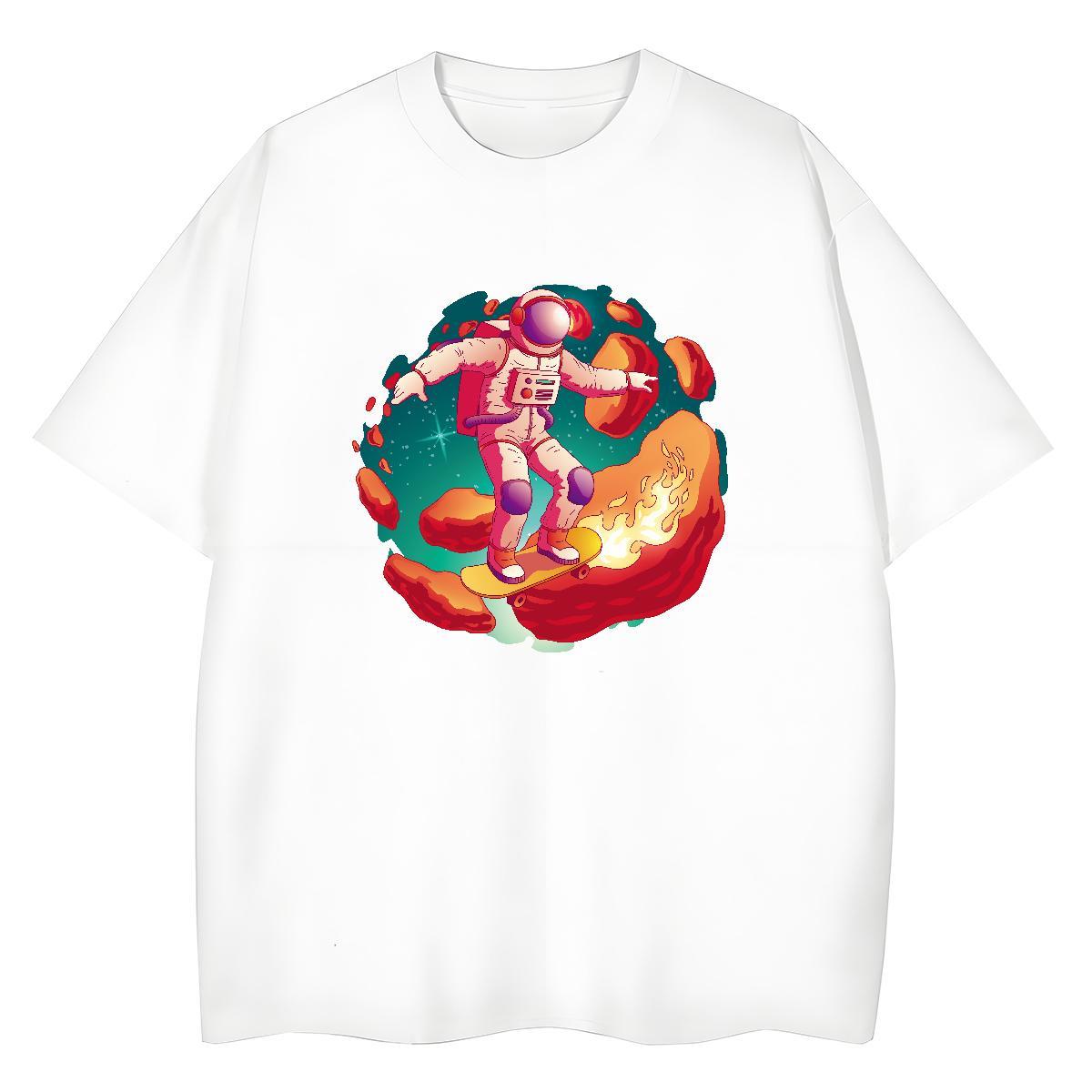 Lady Women Tshirts 230g Pure Cotton cosmonaut Sports Casual Women T Shirts Breathable Crew Neck Cartoon Floral Printing Tee Shirt
