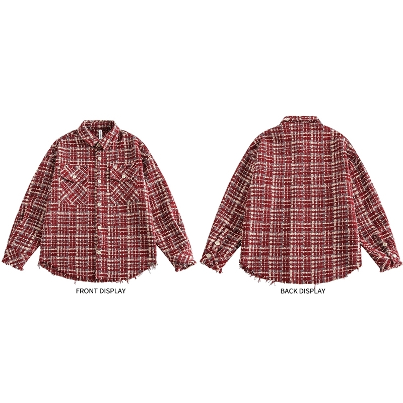 Spring and Autumn Plaid Red High Streetwear Men Long Sleeve Shirts Unisex Women Couple T-Shirt Casual Chic Retro Vintage Jacket 240822
