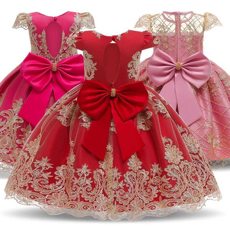 Red Bow Baby Clothing Flower Princess Party Dress Printing Birthday Tutu Dress Luxury Childrens Clothing Christmas Clothing W240823