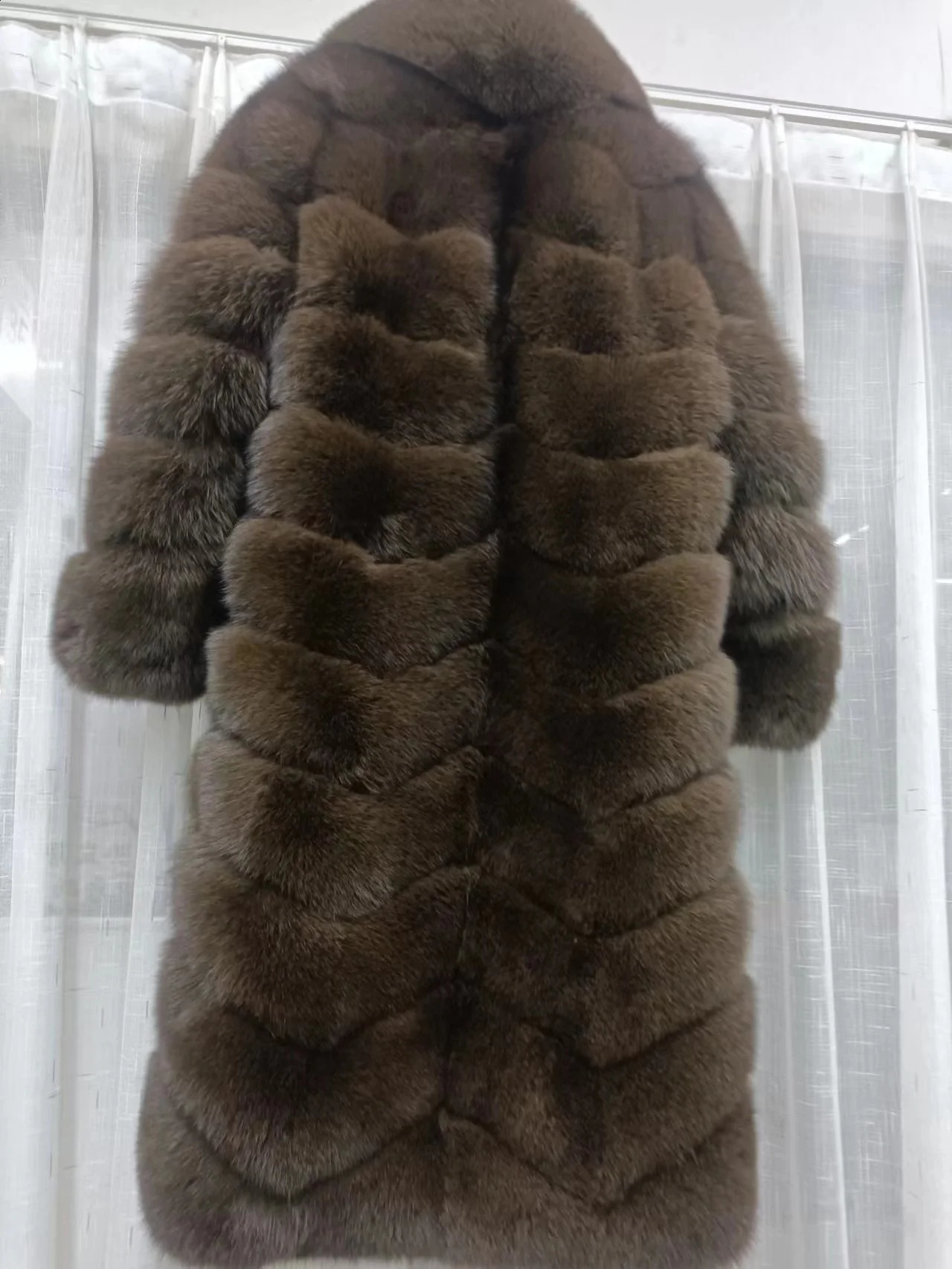 Winter Long Real Fox Fur Coat For Women Full Sleeves Plush Silver Fox Fur Jacket Lady Streetwear Thick Warm Overcoat 240823
