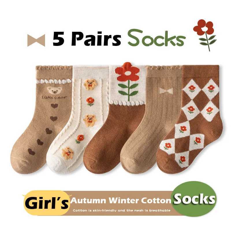 Little Girl Socks Spring Autumn Winter Cotton Socks Baby 1-12T Little Cow Socks Girl Cartoon Love Pattern 5 pairs of socks X2503221