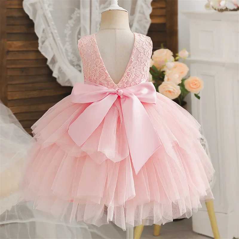 Summer new baby girl dress embroidered flower birthday backless chiffon dress newborn baptism party dress Christmas party costume W240823