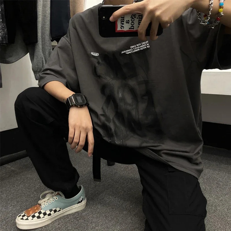 Summer anime mens couple top Y2K streetwear Grunge short sleeved Tshirt Harajuku oversized 240822
