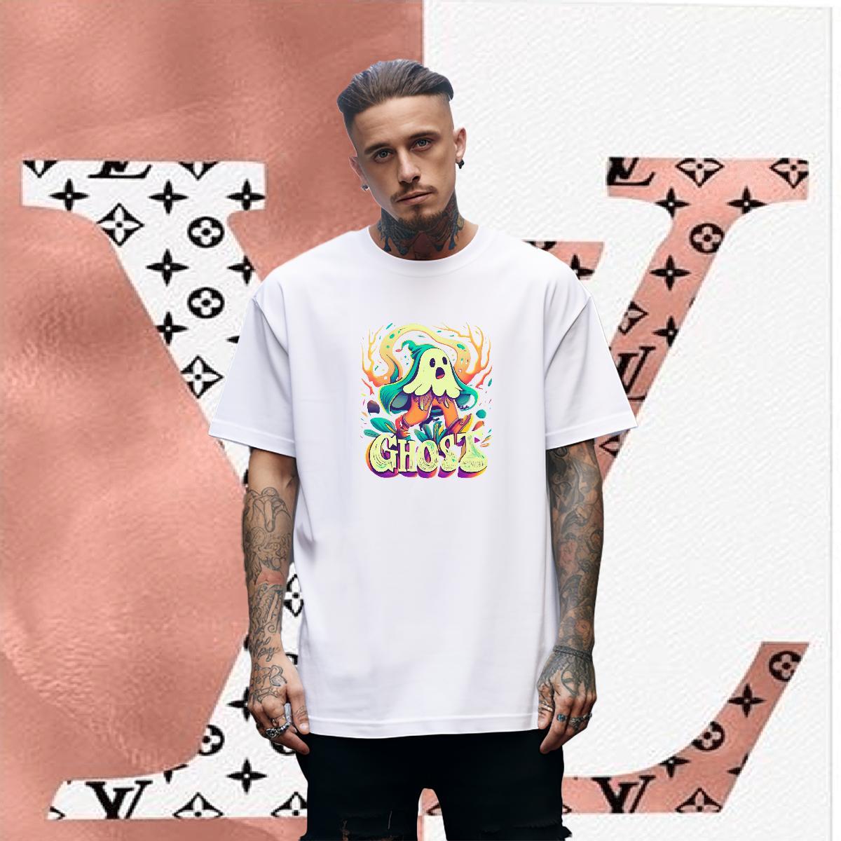 Cool T-Shirts for Men 230g Pure Cotton skull Beach Black Oversized Crew Neck Tshirts Brand Clothes