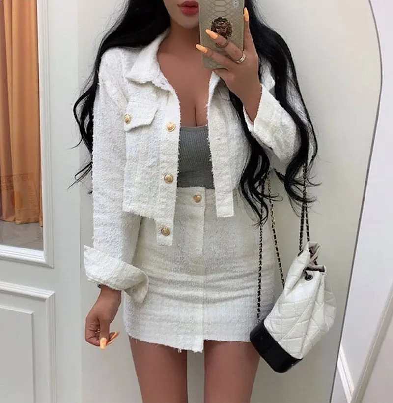 Cow Set Two-piece Suit Autumn Fashion Turndown Collar Blue Single-breasted Short Denim Shirt Top Solid Color Hip Skirt