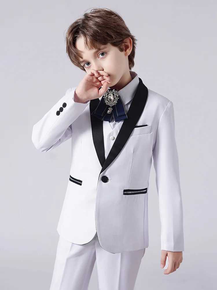 Childrens Deluxe Ceremony Evening Dress Boys White Immersion Set Used for Wedding Youth Childrens Birthday Ball Display Photography Set W240823
